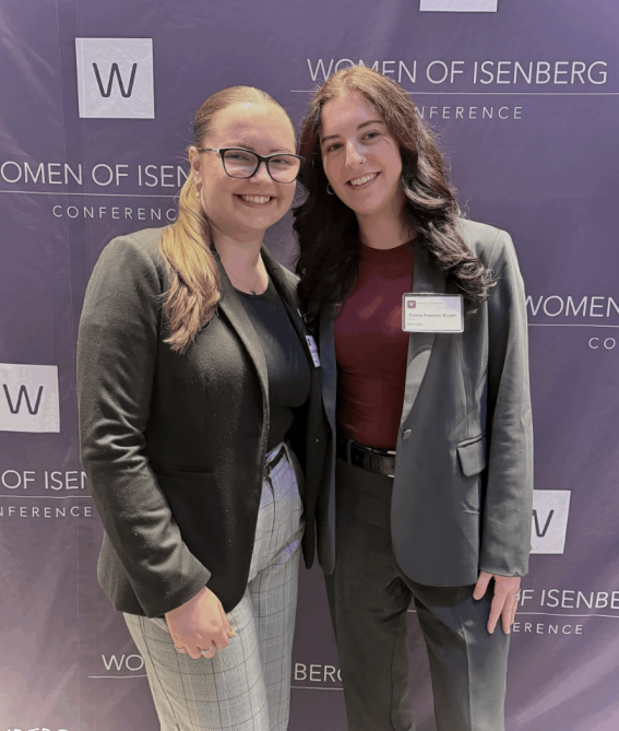 Isenberg students Grace Buehler '26 and Emma Franzes Siegel '28